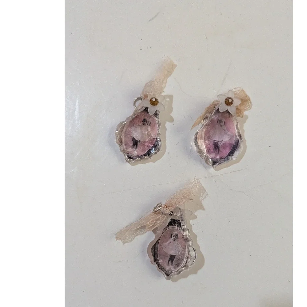 Vintage Style‎ Ballerina Girl Acrylic Ornaments Set of 3 Lace Bow Floral Pink